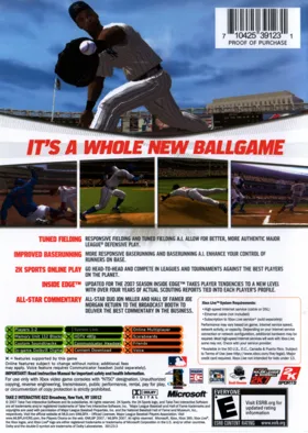 Major League Baseball 2K7 (USA) box cover back